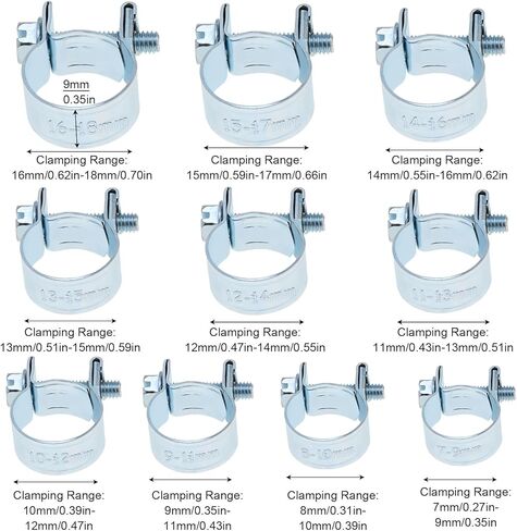 60 قطعة خرطوم حقن الوقود المشابك ، 10 أحجام 7-18 مللي متر خط الوقود المشبك قابل للتعديل مشبك أنابيب مجموعة متنوعة لأنابيب البنزين in Kuwait