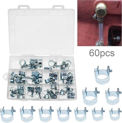 60 قطعة خرطوم حقن الوقود المشابك ، 10 أحجام 7-18 مللي متر خط الوقود المشبك قابل للتعديل مشبك أنابيب مجموعة متنوعة لأنابيب البنزين in Kuwait