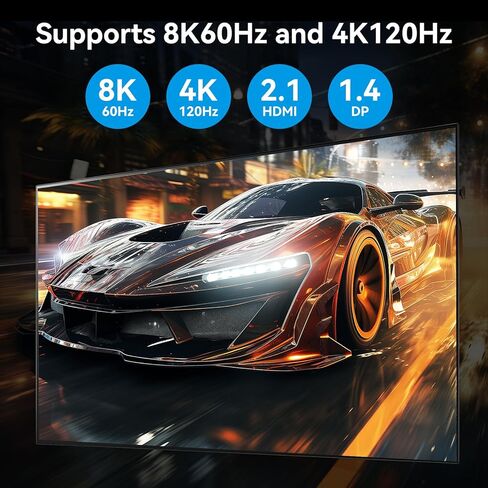 8K KVM Switch 3 Monitors 2 Computers Displayport 4K@144Hz USB 3.0 KVM Switches DP 1.4 Monitor Switch for 2 Computers with 4 USB Ports Support Extended & Copy Mode, Wired Controller Included in Saudi Arabia