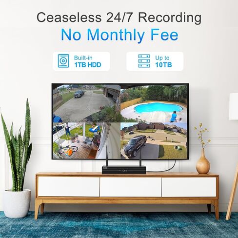 4CH Wireless Security Camera System, 2MP CCTV NVR System with 1TB HDD, 4X Bullet Outdoor WiFi IP Cameras, Audio Recording, Night Vision, Human Detection APP Email Alert in Saudi Arabia