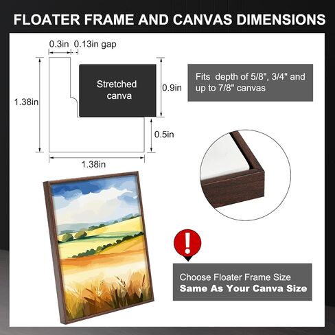 Suzile 2 Pack Floating Frame for Canvas 0.9 in Deep Removable Painting Floater Frame Assembly Required for Oil Paintings Picture Finished Stretched Canvas Artwork Prints(Black,36 x 48 Inch) in Saudi Arabia