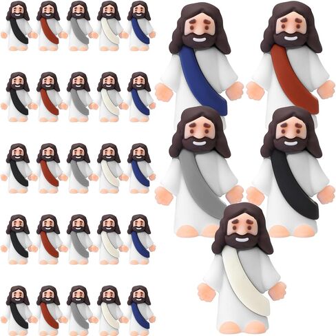 Bememo 25 Pcs Little Jesus Figures Original Design Mini Rubber Jesus Toys to Hide and Seek Religious Party Favors Sunday School Baptism Gifts (Macaron Color,Classic Style) in Saudi Arabia
