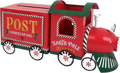 Xmas Letters to Santa Mailbox Christmas Red Train Decorative Box North Pole Post Vintage Mailbox Christmas Decorative Boxes Farmhouse Decor Rustic Metal Christmas Decorations for Home in Saudi Arabia