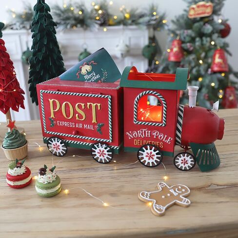 Xmas Letters to Santa Mailbox Christmas Red Train Decorative Box North Pole Post Vintage Mailbox Christmas Decorative Boxes Farmhouse Decor Rustic Metal Christmas Decorations for Home in Saudi Arabia