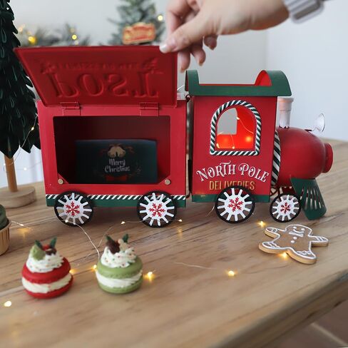 Xmas Letters to Santa Mailbox Christmas Red Train Decorative Box North Pole Post Vintage Mailbox Christmas Decorative Boxes Farmhouse Decor Rustic Metal Christmas Decorations for Home in Saudi Arabia