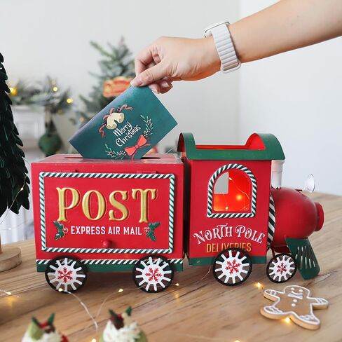 Xmas Letters to Santa Mailbox Christmas Red Train Decorative Box North Pole Post Vintage Mailbox Christmas Decorative Boxes Farmhouse Decor Rustic Metal Christmas Decorations for Home in Saudi Arabia