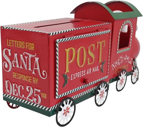 Xmas Letters to Santa Mailbox Christmas Red Train Decorative Box North Pole Post Vintage Mailbox Christmas Decorative Boxes Farmhouse Decor Rustic Metal Christmas Decorations for Home in Saudi Arabia