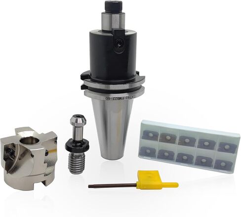 R8 FMB22 Face End Mill Arbor، KM12 50-22-4T Face End Milling Shell Cutter، FMB22 Face Mill Mill، R8 7 / 16-20UNF Shank، Face End Mill Arbor، 10 قطع SEKT1204 إدراجات كربيد، مفتاح T20 in Kuwait