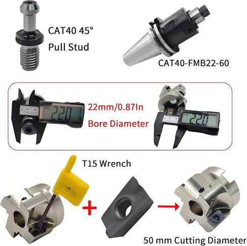 R8 FMB22 Face End Mill Arbor، KM12 50-22-4T Face End Milling Shell Cutter، FMB22 Face Mill Mill، R8 7 / 16-20UNF Shank، Face End Mill Arbor، 10 قطع SEKT1204 إدراجات كربيد، مفتاح T20 in Kuwait