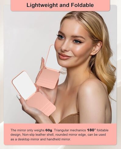 wobsion Compact Mirror, Small Travel Makeup Mirror,3.9in Folding Mini Mirror,Standed&Handheld,Portable for Pocket,Purse,Gift,Rosy in Saudi Arabia