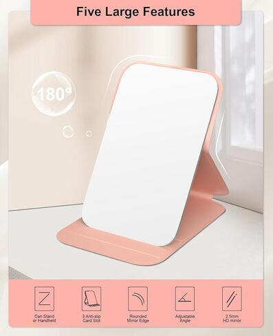 wobsion Compact Mirror, Small Travel Makeup Mirror,3.9in Folding Mini Mirror,Standed&Handheld,Portable for Pocket,Purse,Gift,Rosy in Saudi Arabia