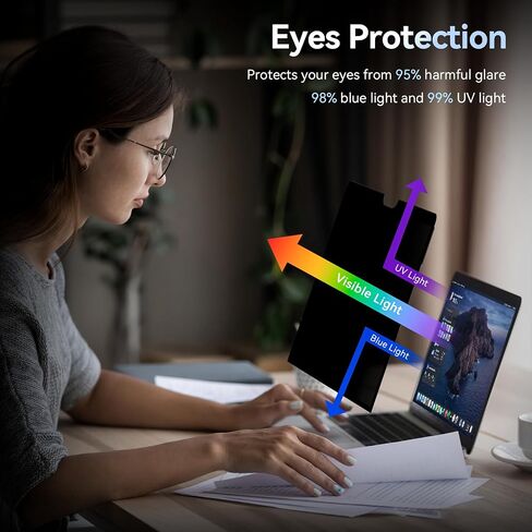Magnetic 14 Inch Laptop Privacy Screen for 16:10 Computer Monitor, Removable Anti Glare Blue Light Filter Protector, 14 in Privacy Shield Compatible with Lenovo Hp Dell Acer Asus Thinkpad Envy Xps in Kuwait