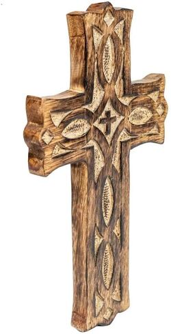 SimbaKart Christian Wooden Wall Cross, Handmade Cut Work Design, Hanging Wall Crucifix with Hand Carvings, Hanging Cross for Wall Decor, Church Hanging Ornament, Living Room Home Decor in Saudi Arabia
