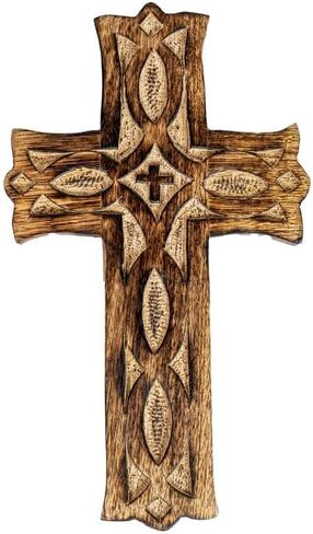 SimbaKart Christian Wooden Wall Cross, Handmade Cut Work Design, Hanging Wall Crucifix with Hand Carvings, Hanging Cross for Wall Decor, Church Hanging Ornament, Living Room Home Decor in Saudi Arabia