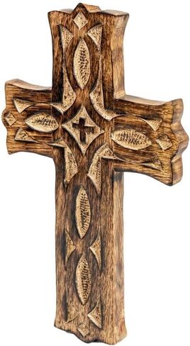 SimbaKart Christian Wooden Wall Cross, Handmade Cut Work Design, Hanging Wall Crucifix with Hand Carvings, Hanging Cross for Wall Decor, Church Hanging Ornament, Living Room Home Decor in Saudi Arabia