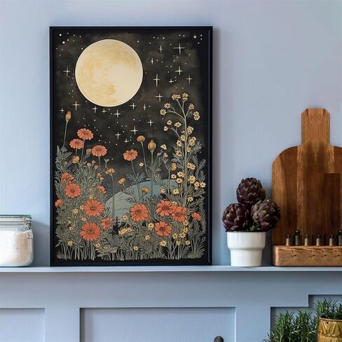 Yuaruo Halloween Fantasy Forest Canvas Wall Art، فوانيس سحرية رائعة على الأشجار ملصق أزرق للغرفة الجمالية، الجنية العجائب ليلة داكنة اليراعات النهر صورة طباعة ديكور 12x16in غير مؤطرة in Kuwait