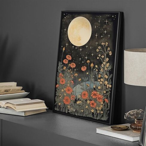 Yuaruo Halloween Fantasy Forest Canvas Wall Art، فوانيس سحرية رائعة على الأشجار ملصق أزرق للغرفة الجمالية، الجنية العجائب ليلة داكنة اليراعات النهر صورة طباعة ديكور 12x16in غير مؤطرة in Kuwait