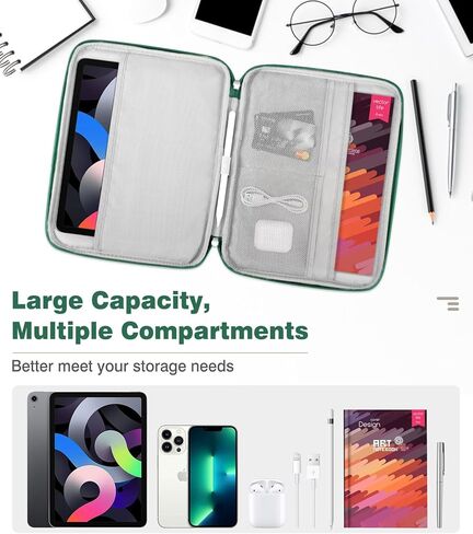 حافظة حمل للكمبيوتر اللوحي مقاس 9-11 بوصة لجهاز iPad 10.2 9/8/7th Gen، iPad Pro 11 M4 M2 2024-2018، iPad Air 11" 2024، iPad Air 5/4 10.9، iPad 10th Gen 10.9، Galaxy Tab A9+/S9 FE/A8، أخضر داكن in Kuwait