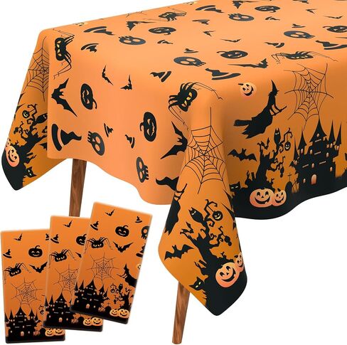 Halloween Tablecloth, 2 Pcs Plastic Tablecloth for Halloween, Rectangle Disposable Table Cover, Waterproof Tablecover for Halloween Party Decoration Outdoor Dinner Kitchen Home Decor 54 x 108 inches in Saudi Arabia