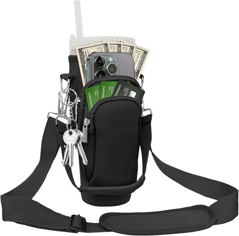 Water Bottle Carrier Bag with Phone Pocket for Stanley 40 oz Tumbler Neoprene Water Bottle Holder Pouch with Adjustable Strap with for Stanley Cup Accessories for Hiking Travelling Camping（Purple） in Saudi Arabia