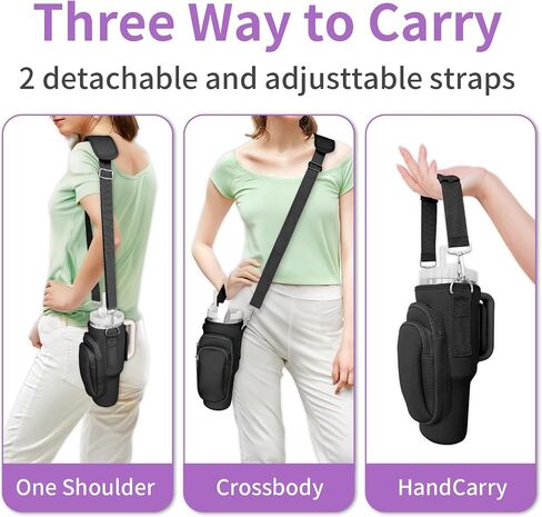 Water Bottle Carrier Bag with Phone Pocket for Stanley 40 oz Tumbler Neoprene Water Bottle Holder Pouch with Adjustable Strap with for Stanley Cup Accessories for Hiking Travelling Camping（Purple） in Saudi Arabia