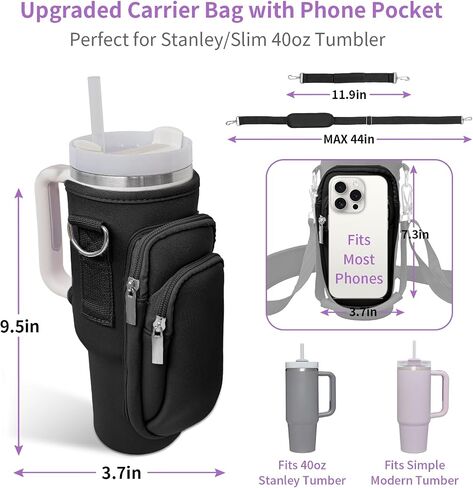 Water Bottle Carrier Bag with Phone Pocket for Stanley 40 oz Tumbler Neoprene Water Bottle Holder Pouch with Adjustable Strap with for Stanley Cup Accessories for Hiking Travelling Camping（Purple） in Saudi Arabia