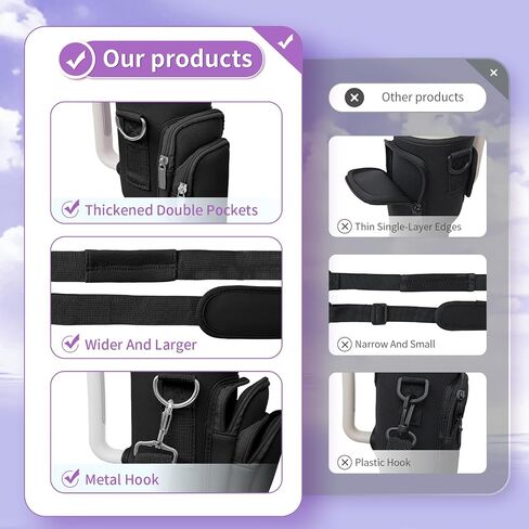 Water Bottle Carrier Bag with Phone Pocket for Stanley 40 oz Tumbler Neoprene Water Bottle Holder Pouch with Adjustable Strap with for Stanley Cup Accessories for Hiking Travelling Camping（Purple） in Saudi Arabia