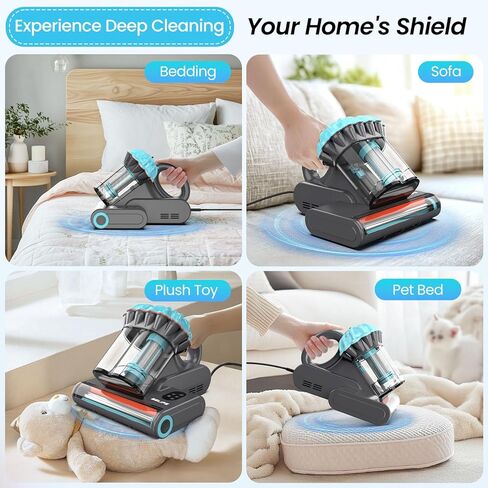 مكنسة كهربائية للمرتبة Belife M8، مكنسة كهربائية للسرير مضادة للحساسية مع الأشعة فوق البنفسجية والهواء الساخن والتدفئة العالية، 550 وات 18 كيلو باسكال، مكنسة كهربائية محمولة بكوب مزدوج للغبار المنزلي وشعر الحيوانات الأليفة، سلكية (أزرق) in Kuwait