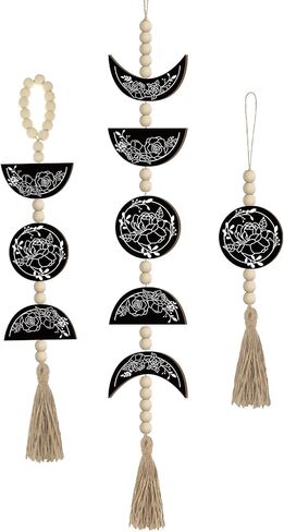 3 قطع من Qunclay ديكور جدار القمر مطرز على شكل مرحلة القمر للتعليق على الحائط منسوج من Boho Garland Wall Pediments Moon Garland مع شرابة لغرفة النوم والحمام ومكتب الحضانة in Saudi Arabia