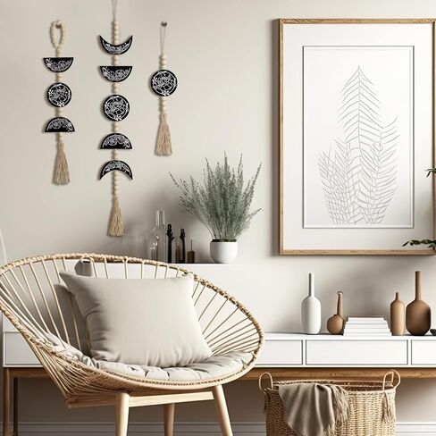 3 قطع من Qunclay ديكور جدار القمر مطرز على شكل مرحلة القمر للتعليق على الحائط منسوج من Boho Garland Wall Pediments Moon Garland مع شرابة لغرفة النوم والحمام ومكتب الحضانة in Saudi Arabia
