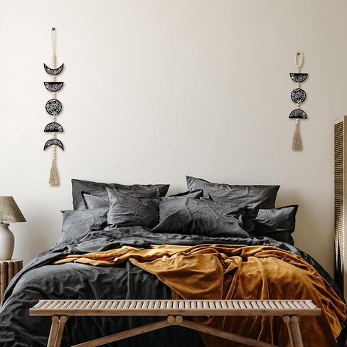 3 قطع من Qunclay ديكور جدار القمر مطرز على شكل مرحلة القمر للتعليق على الحائط منسوج من Boho Garland Wall Pediments Moon Garland مع شرابة لغرفة النوم والحمام ومكتب الحضانة in Saudi Arabia