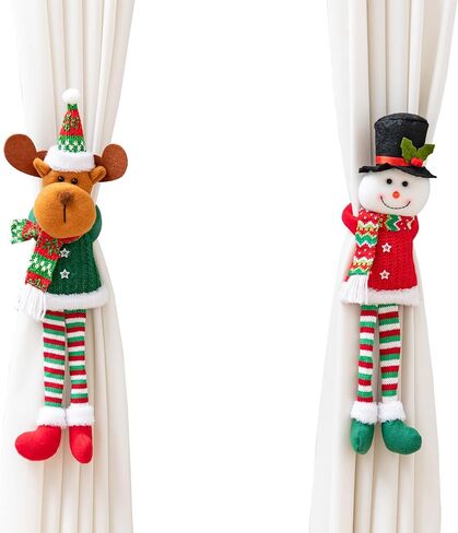 2 Pack Christmas Curtain Buckle Santa & Snowman Xmas Curtain Tieback Hold Fastener, Merry Christmas Wine Bottle Topper Decor for Xmas Holiday Home Window Pendant Decoration Holdback in Saudi Arabia