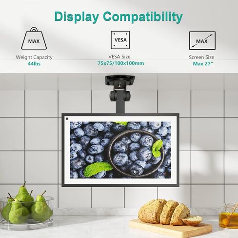 WALI Under Cabinet Mount for Echo Show 15, 360 Degree Rotation Mounting Bracket, Tilt Swivel for Alexa Echo Show 15, Holds up to 5.5lbs (ECS003), Black in Saudi Arabia