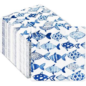 AnyDesign 80Pcs Ocean Fish Guest Napkin Blue Watercolor Fish Disposable Paper Napkin Decorative Dinner Hand Towel Napkin for Summer Home Kitchen Bathroom Party Supplies Table Decor