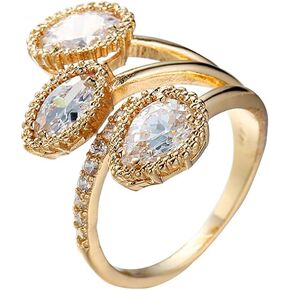 ABJFJE Adjustable Geometric Crystal Ring Anniversary Eternity Band Cubic Zirconia Ring Crystal Wedding Cocktail Rings Fashion Luxury Jewelry for Women Girl