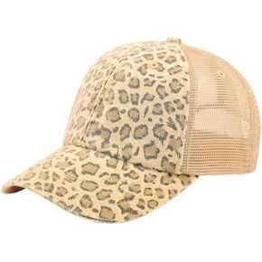 Low Profile Canvas Leopard Print Mesh Trucker Cap, Brown