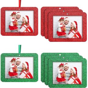 Jetec 36 Pieces Christmas Photo Ornament Frames Mini Felt Glitter Hanging Photo Frame Small Holiday Frames Christmas Tree Decoration for Present Christmas Tree Picture Frames (Red, Green)