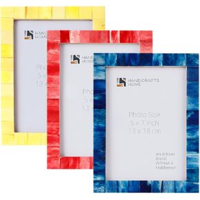 Handicrafts Home 5x7 Picture Frames Set of 3, Made Mother of Pearl, Covered by Plexiglass Display 5x7 Pictures, for Table Top Display and Wall Mounting Photo Frame, White