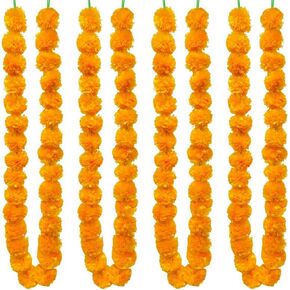 Golden Yellow Marigold Garland for Decoration, Celebration and Festivals, 5 Feet Yellow Orange Faux Flowers Indian Decor Pooja, Diwali, Dia de Los Muertos 4 PCS