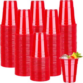 Dualshine 100 Pack Orange Plastic Cups 16 oz,Disposable Cups for Party,Heavy Duty Drinking Cups, Graduation Shot Cups for Wedding Birthday Beer Taste Serving Snack Sample Tastings Barbecues Picnic
