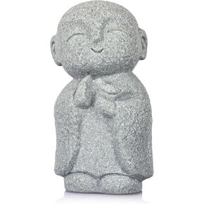 Buddha Statue Sandstone Jizo Statue, Japanese Buddha Praying Figurines, Mini Buddha Outdoor Garden Feng Shui Decor (Holding Flowers)