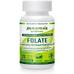 Bioavailable Active Form Folate L-5-MTHF BioActive Vitamin B9 Support Brain Health120 Vegetable Capsules Supplement