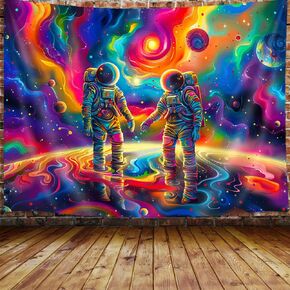 Trippy Space Astronaut Tapestry, Cool Psychedelic Galaxy Tapestry Wall Hanging for Men Bedroom, Colorful Neon Fantasy Starry Night Tapestries Poster Blanket College Dorm Home Decor 60X40Inches