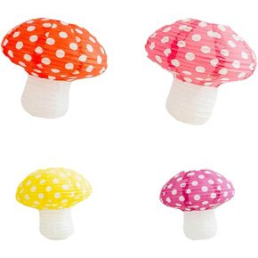 4 pcs Mushroom Lantern, Foldable Hanging Ornament Mushroom Lanterns, for Wonderland Themed Party Wedding Decor 8 inch, 12 inch