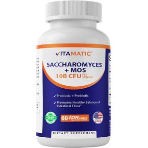 Vitamatic Saccharomyces Boulardii Probiotic 10B per Serving + Yeast Extract (MOS Yeast Fraction) 300 mg - 60 DR Capsules - Made in The USA