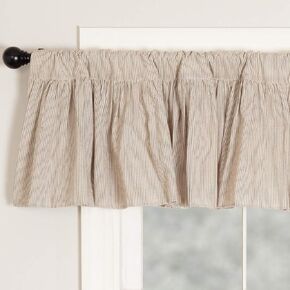 ستارة Piper Classics Sara's Ticking Ruffled Valance، مقاس 72 بوصة عرض × 16 بوصة طول، شريط صغير أسود وكريمي، مزرعة عتيقة، ستارة نافذة كوخ ريفي
