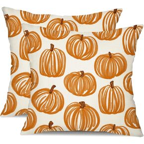 DFXSZ Fall Pillow Covers 18x18 inch Set of 2 Fall Decoration Orange Thick Lines Pumpkin Decor White Autumn Outdoor Pillow Cover Thanksgiving Decoration for Home Couch 118B