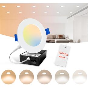 24 Pack 6 Inch LED Recessed Lighting with Junction Box, 5CCT Ultra-Thin Recessed Light, 1100LM High Brightness, Dimmable Canless Wafer Ceiling Light, 11W, FCC&ETL in Saudi Arabia