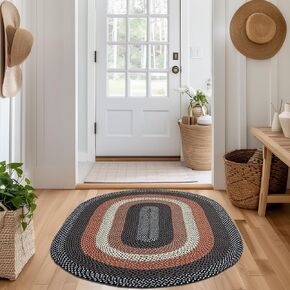 Super Area Rugs Brown Braided Rug for Entryway/Foyer, Taupe Gray Indoor Outdoor Braided Rug for Patio/Porch 3' x 5' Oval