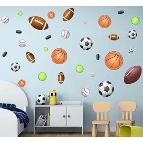 Large Basketball Football Sports Wall Decals - Kids Baby Boys Wall Stickers - Nursery Playroom Classroom Daycare Game Room Bedroom Home Wall Decor